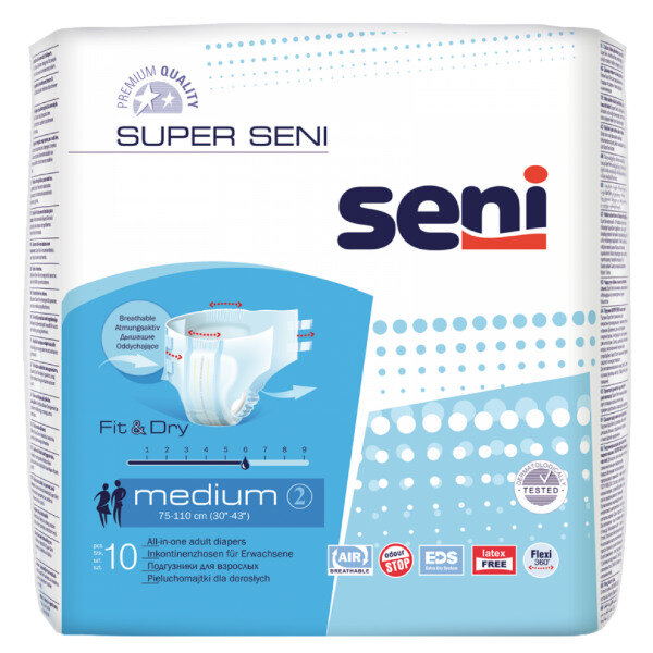 Seni Super Medium подгузники для взрослых (75-110 см), 10 шт