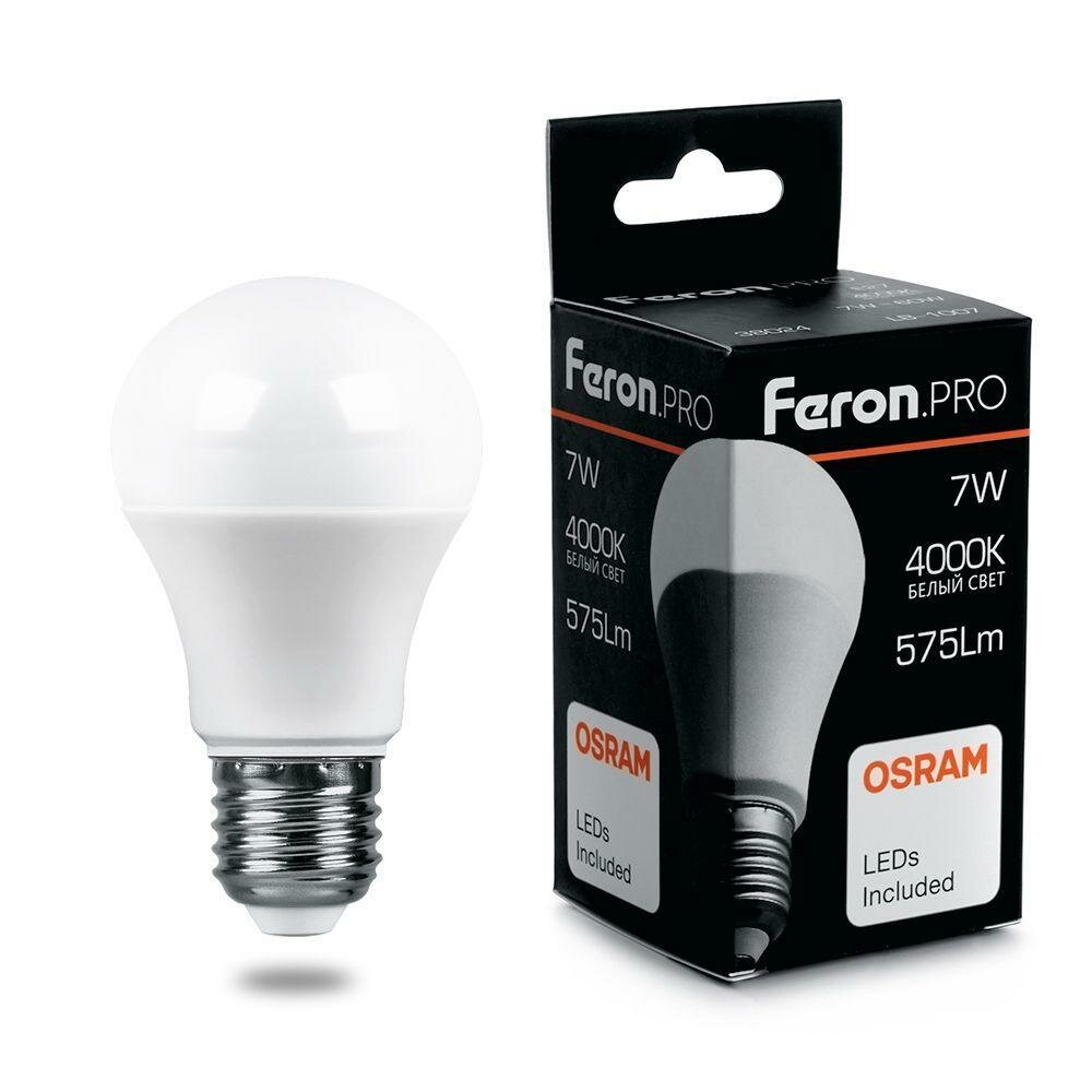 Feron Лампа светодиодная Feron E27 7W 4000K Матовая LB-1007 38024