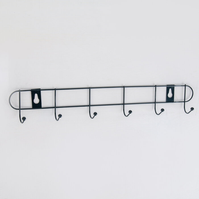 Вешалка настенная на 6 крючков Доляна «Лайт», 34×5,5×3 см, цвет чёрный - фотография № 1