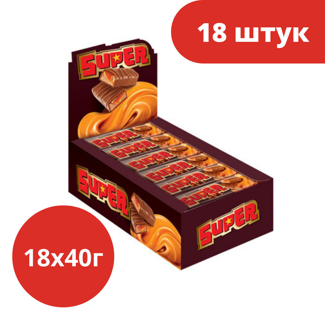 Шоколадный батончик Батончик Super, 40 г (упаковка 18 шт.) - фотография № 1