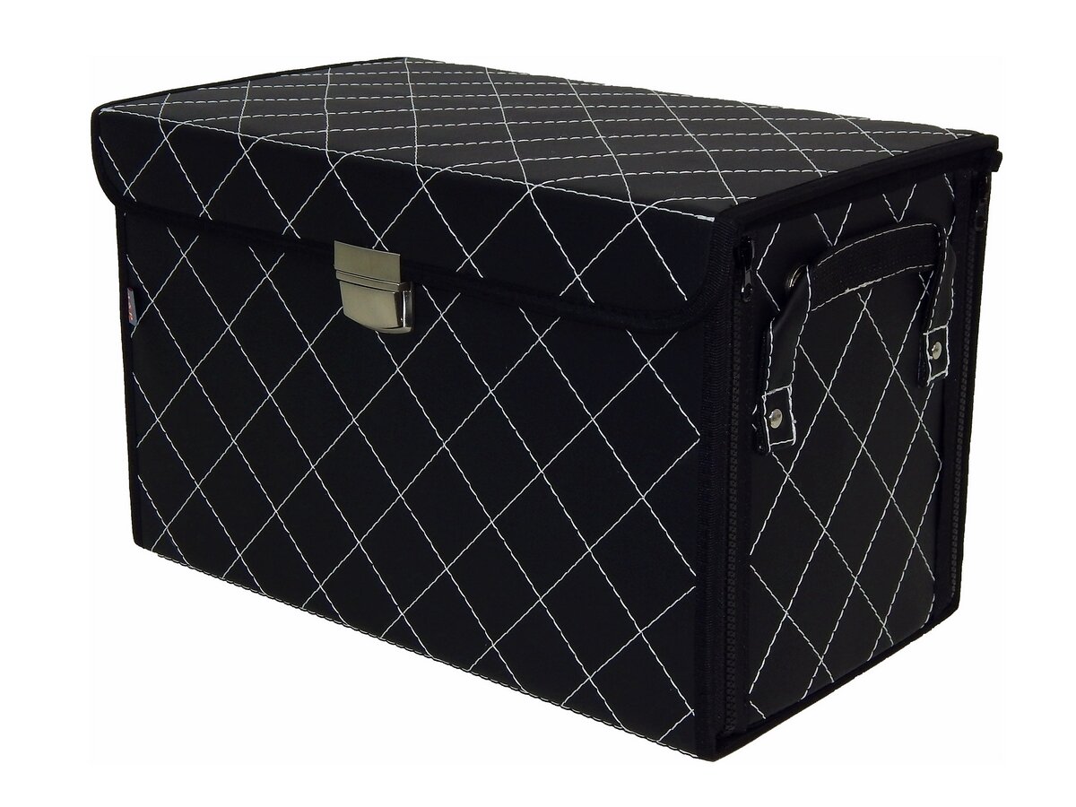 Органайзер в багажник "Премьер" (размер M). Цвет: черный с белой прострочкой Ромб.