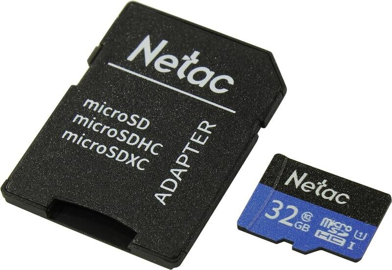 NT02P500STN-032G-R, Карта памяти MicroSD с адаптером 32GB Netac P500 Standart, Class 10 UHS-I (90Mb/s)