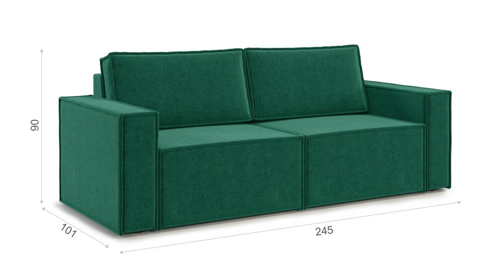 Диван кровать прямой Милтон Antonio emerald зеленый обивка велюр, еврокнижка, НПБ (245х101х90 см) - фотография № 2