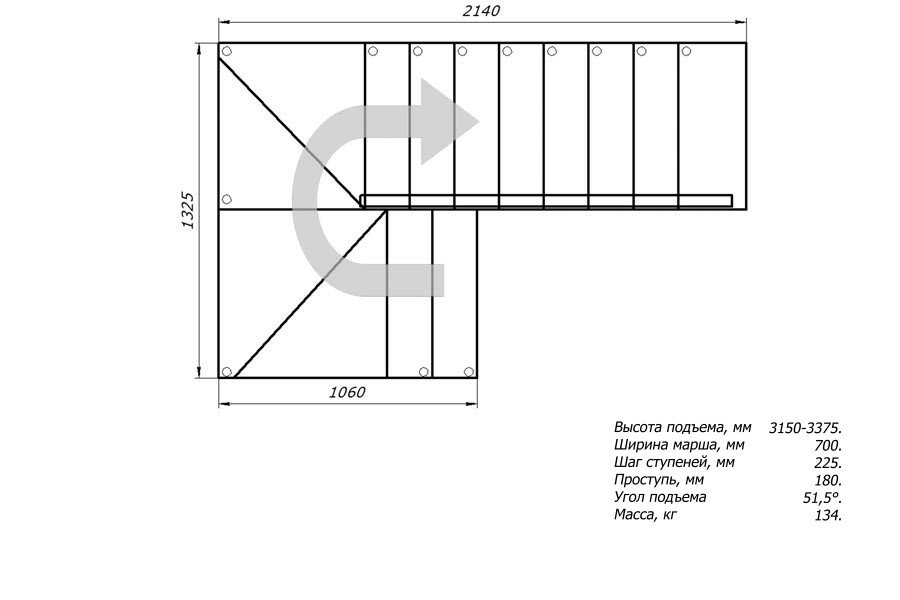 Модульная малогабаритная лестница Эксклюзив (h 3150-3375, Серый, Сосна, Крашеная) - фотография № 3