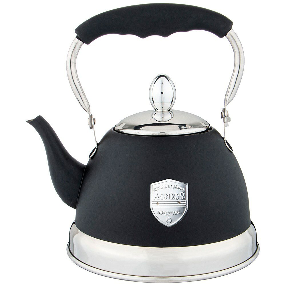 фото Чайник agness с фильтром, 1,2 л c индукцион. капсульным дном и складывающейся ручкой цвет: черный