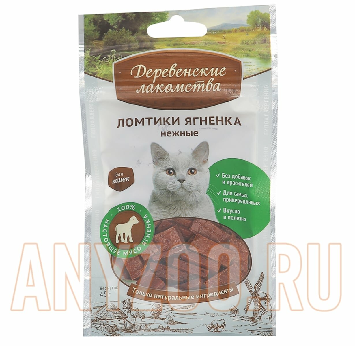 Деревенские лакомства для кошек Ломтики ягненка нежные 45 гр