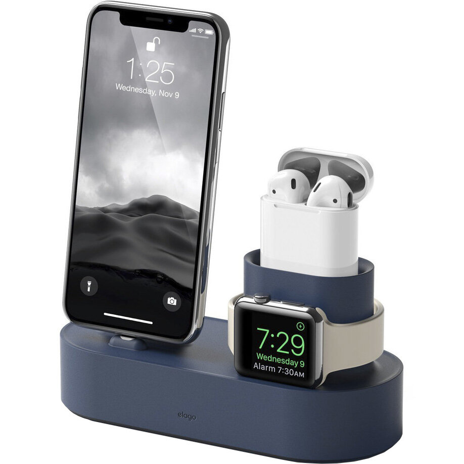 Док-станция Elago Charging Hub 3 in 1 для iPhone / Apple Watch / AirPods синяя (Jean Indigo)