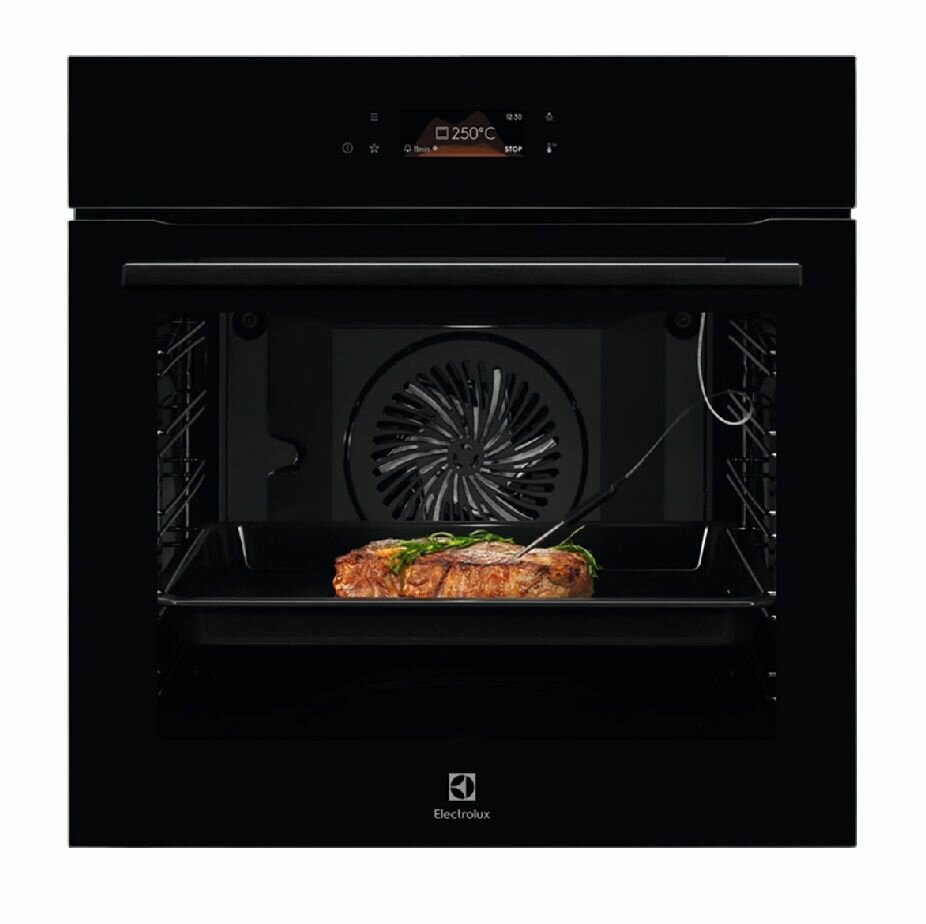 фото Встраиваемая электрическая духовка Electrolux AssistedCooking с пиролизом, основной цвет - нержавеющая сталь, сенсорное управление, цветной