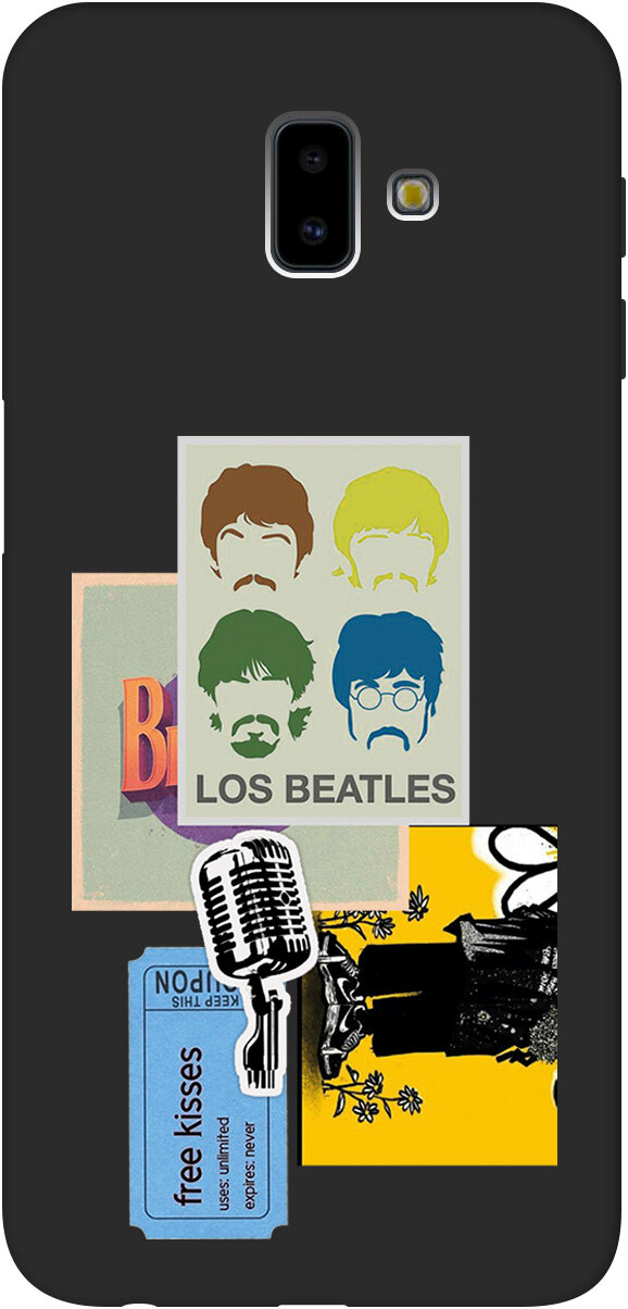 Матовый Soft Touch силиконовый чехол на Samsung Galaxy J6+ (2018) / Самсунг Джей 6 плюс с 3D принтом "Beatles Stickers" черный