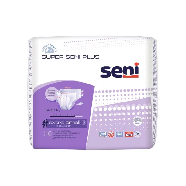 Подгузники для взрослых Super Seni Plus Extra Small (№0), объем талии 40-60 см, 10 шт.