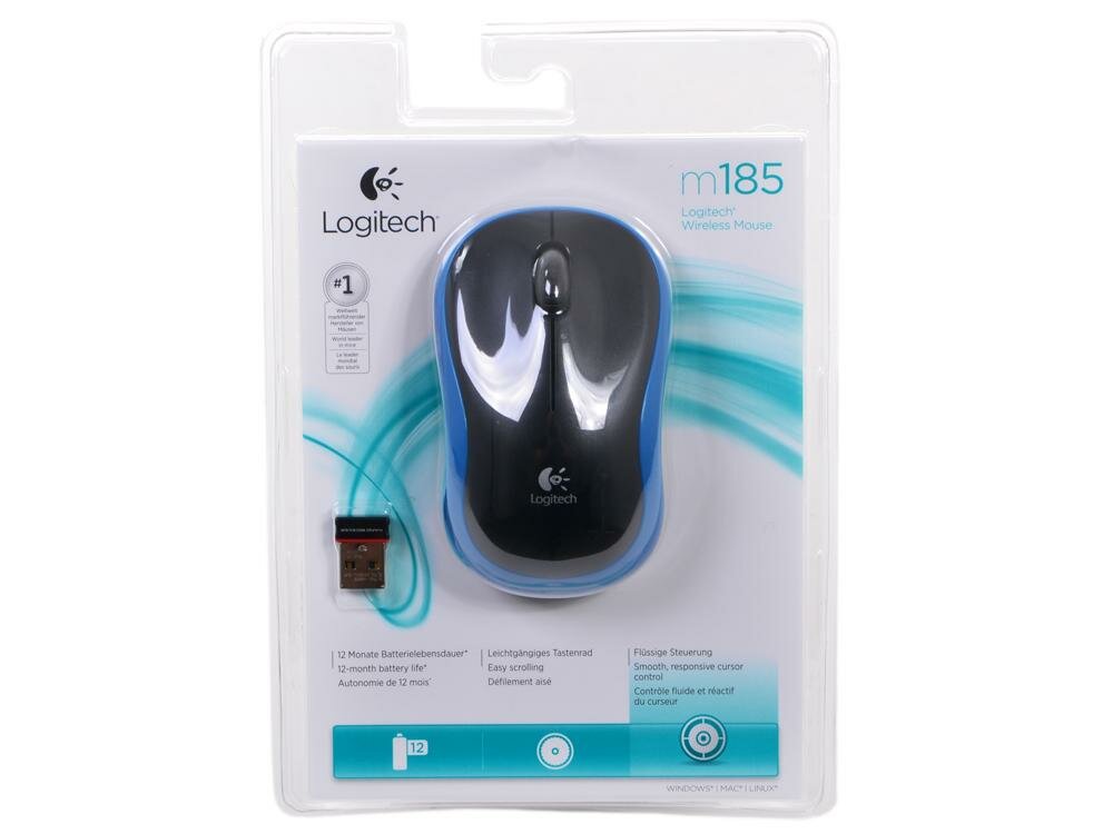  (910-002239) Logitech Wireless Mouse M185, Blue