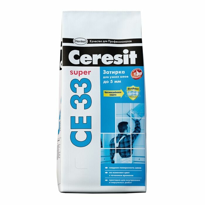 Затирка для узких швов до 5 мм Ceresit CE33 Super №13, антрацит, 2 кг (9 шт/кор, 480 шт/пал) (15 шт) - фотография № 1