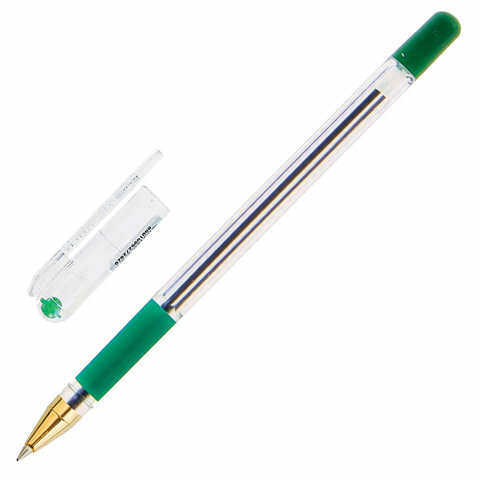 Ручка шариковая масляная с грипом MUNHWA "MC Gold", зеленая, корпус прозрачный, узел 0.5 мм, линия письма 0.3 мм, BMC-04