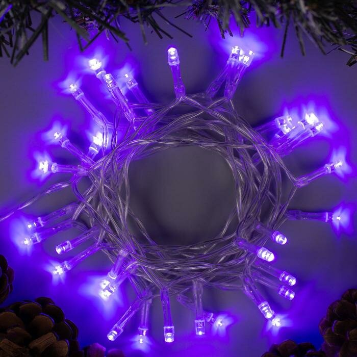 Luazon Lighting Гирлянда «Нить» 2 м, IP20, прозрачная нить, 20 LED, свечение фиолетовое, 2 режима, AAх3 - фотография № 1