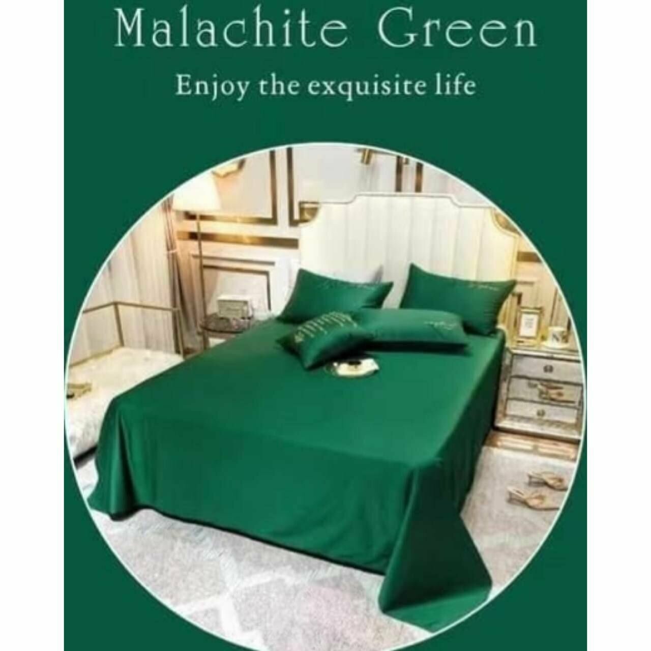 Комплект постельного белья евро Winni тенсель, зеленый - фотография № 2