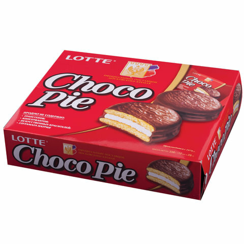 Печенье LOTTE "Choco Pie" ("Чоко Пай"), комплект 10 шт., прослоенное, глазированное, в картонной упаковке, 336 г (12 штук х 28 г) - фотография № 2