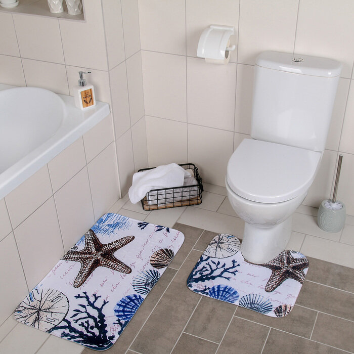 Доляна Набор ковриков для ванной и туалета Доляна «На дне», 2 шт: 40×45, 45×75 см - фотография № 3
