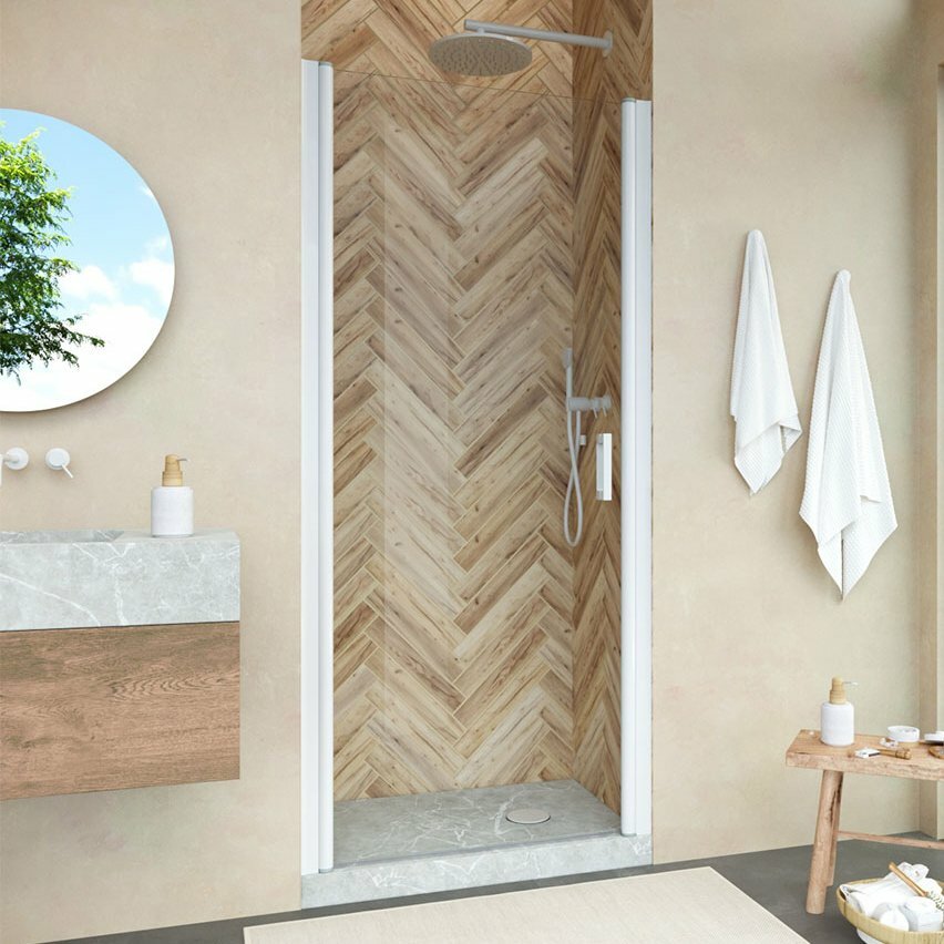 фото Vegas Glass Душевая дверь в нишу Vegas Glass EP Novo h2000 65 01 01 профиль белый, стекло прозрачное