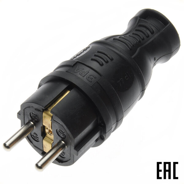 Вилка ЭРА V8-B-IP44 "евр" кабельная резиновая черная IP44 (4 шт. в комплекте)