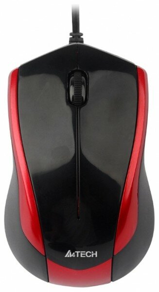 Мышь A4 V-Track Padless N-400-2 черный/красный оптическая (1000dpi) USB (2but) N-400-2