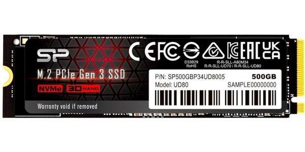 Накопитель SSD Silicon Power PCI-E 3.0 500Gb SP500GBP34UD8005 UD80 M.2 2280