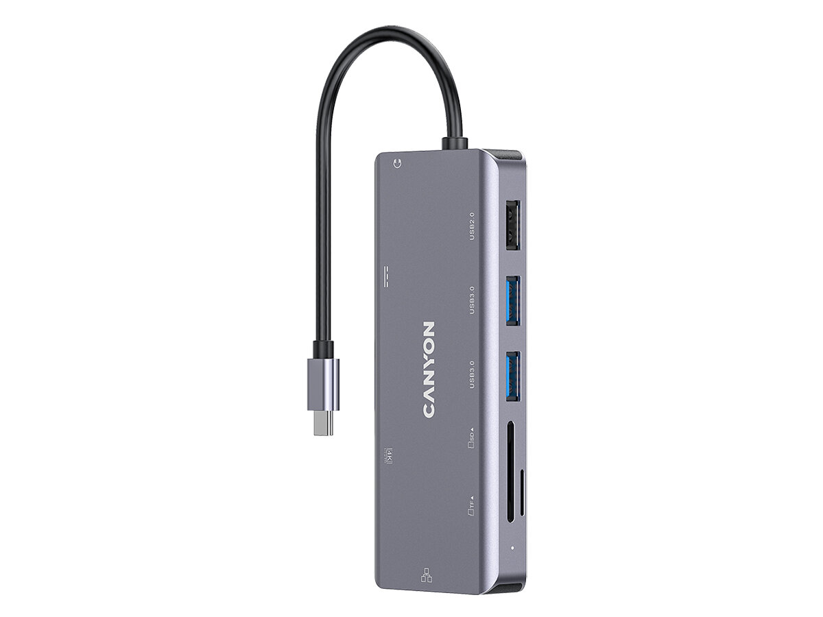 Док-станция Canyon DS-11 Type-C (USB 2.0, 2xUSB 3.0, USB Type-C, HDMI, RJ-45, SD, microSD, Mini jack), Серый CNS-TDS11