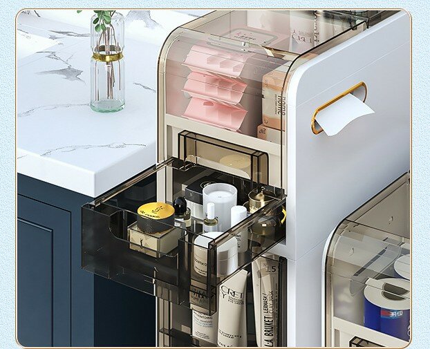 Шкаф-тумба влагостойкий щелевой Slott2 для ванной комнаты, туалета, система хранения, передвижной с фиксированными колесиками - фотография № 7