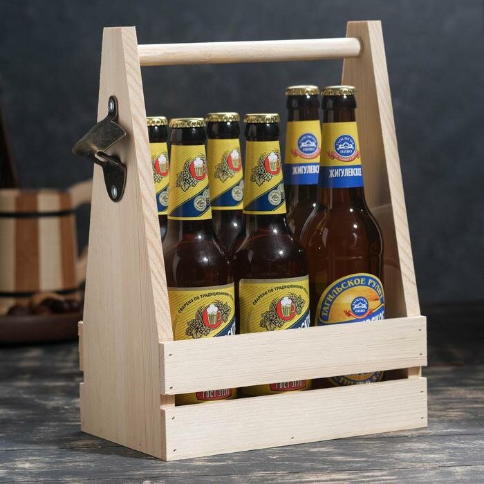 Ящик для пива 22,5х15,5х33 см под 6 бутылок, натуральный - фотография № 1
