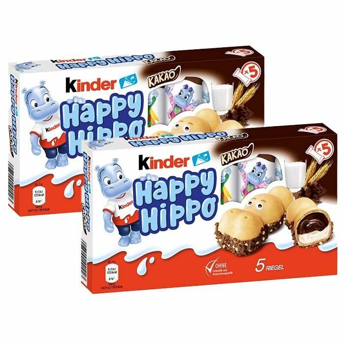 Шоколадно-молочное печенье Kinder Happy Hippo Cacao со вкусом какао (Германия), 104 г (2 шт) - фотография № 1