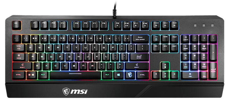 MSI Клавиатура проводная Gaming Keyboard MSI VIGOR GK20, Wired, membrane Keyboard with ergonomic keycaps and wrist rest. 12 Key Anti-ghosting Capability. Water Resistant (spill-proof), Static multi-colour backlighting, Black