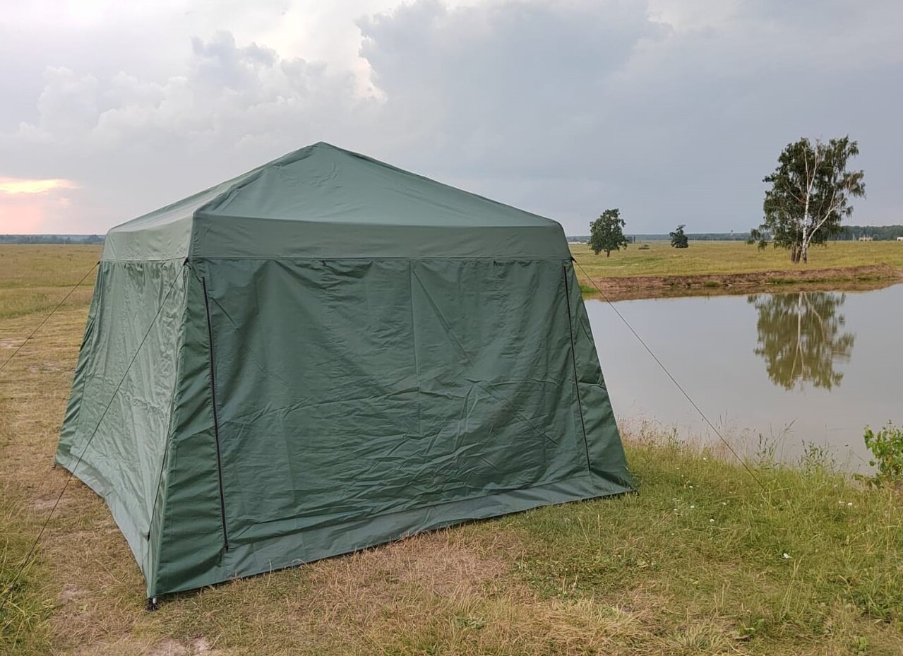 Палатка-шатер-беседка, размер 320x320x235 для отдыха из металлического стального каркаса + усиленная москитная сетка 2902 - фотография № 6