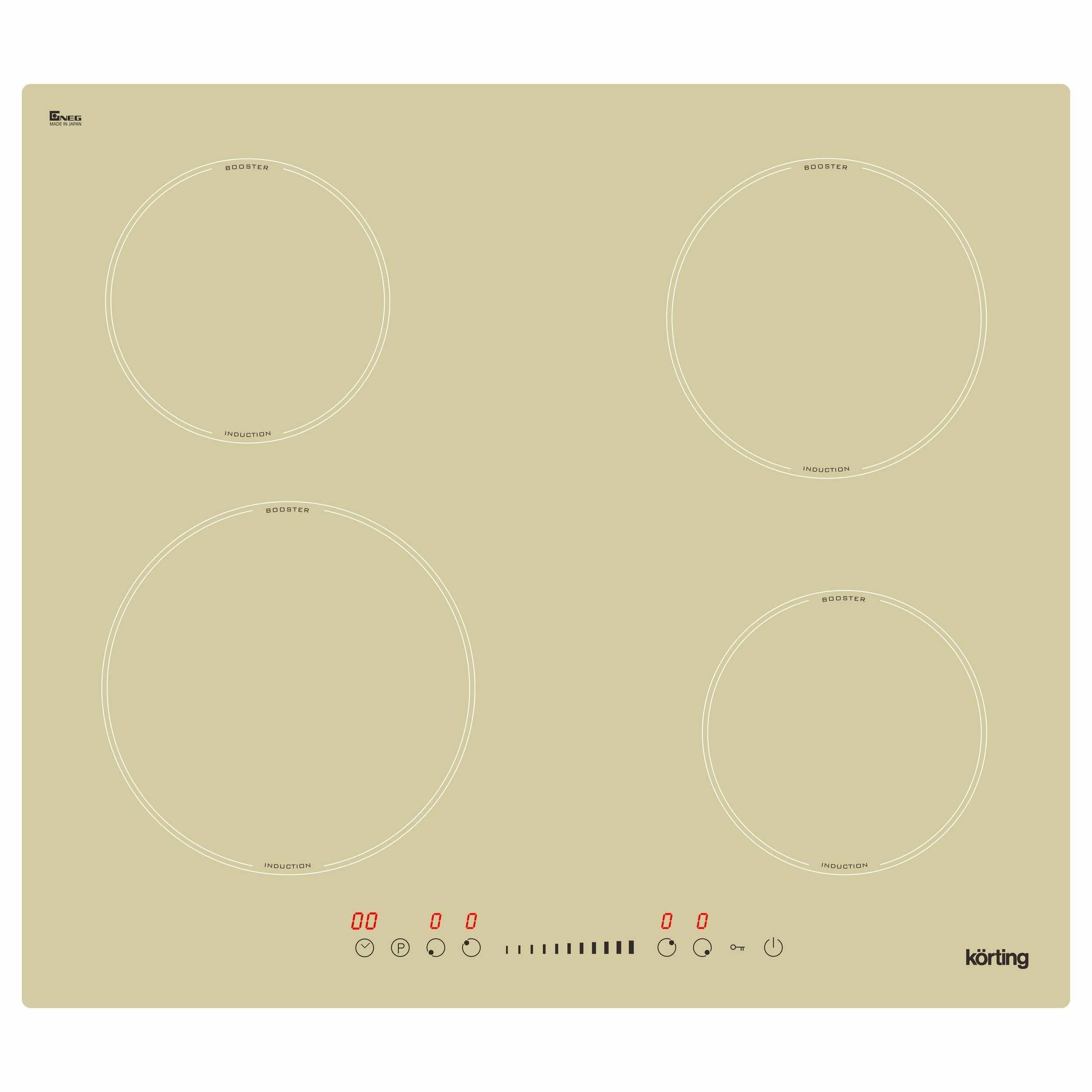 Индукционная варочная панель Korting HI 64560 BB, 60 см, бежевая стеклокерамика, сенсорное управление, функция Twin Booster, таймер, индикация остаточного тепла, блокировка панели, автоматическое отключение