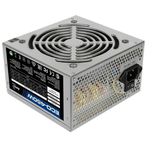 AeroCool 450W Retail ECO-450W ATX v2.3 Haswell, fan 12cm, 400mm cable, power cord, 20+4P, 12V 4P, 1x PCI-E 6P, 2x SATA, 2x PATA, 1x FDD