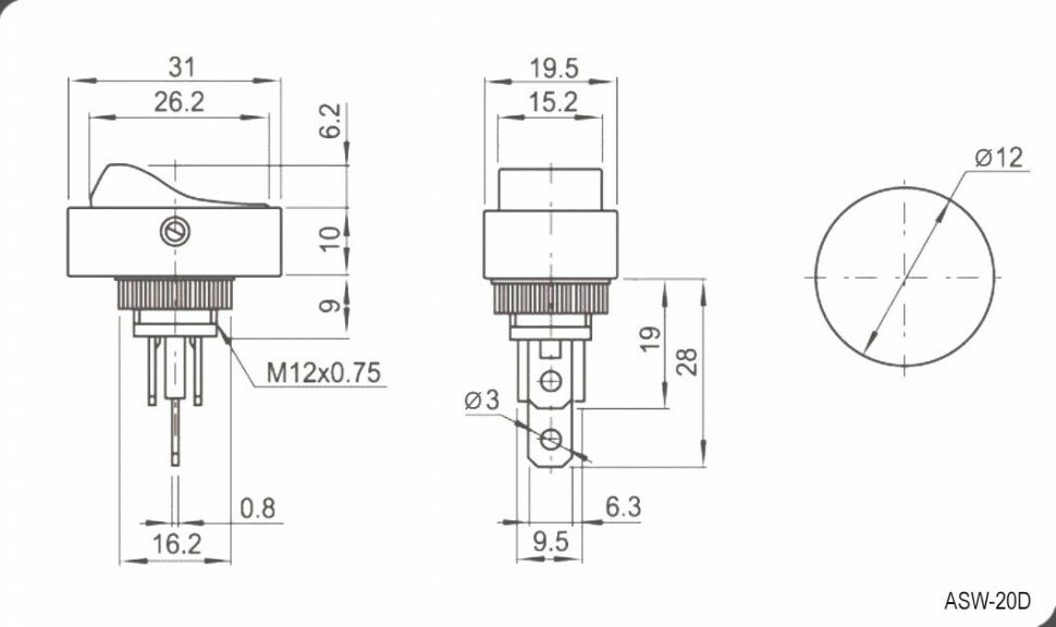 ASW-20D-3 рокерный переключатель - фотография № 2