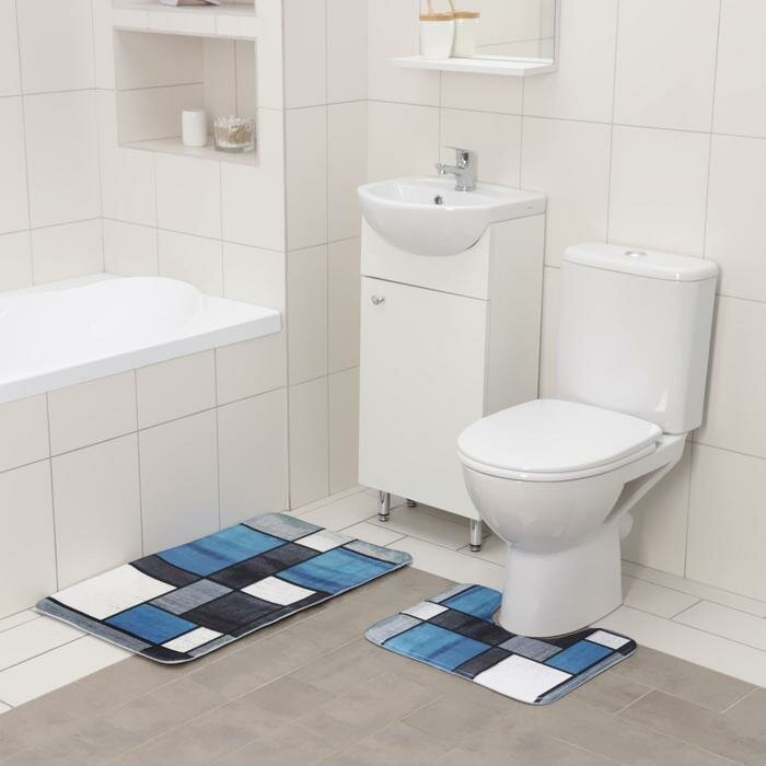 Доляна Набор ковриков для ванной и туалета Доляна «Палитра», 2 шт: 50×80 см, 50×40 см