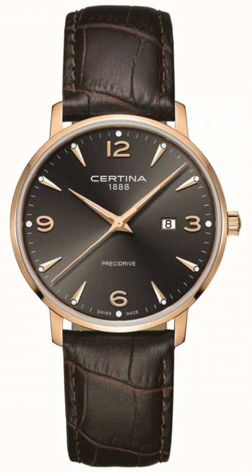 Швейцарские кварцевые часы Certina DS Caimano C035.410.36.087.00 на кожанном браслете, с водозащитой 10 бар и международной гарантией от производителя