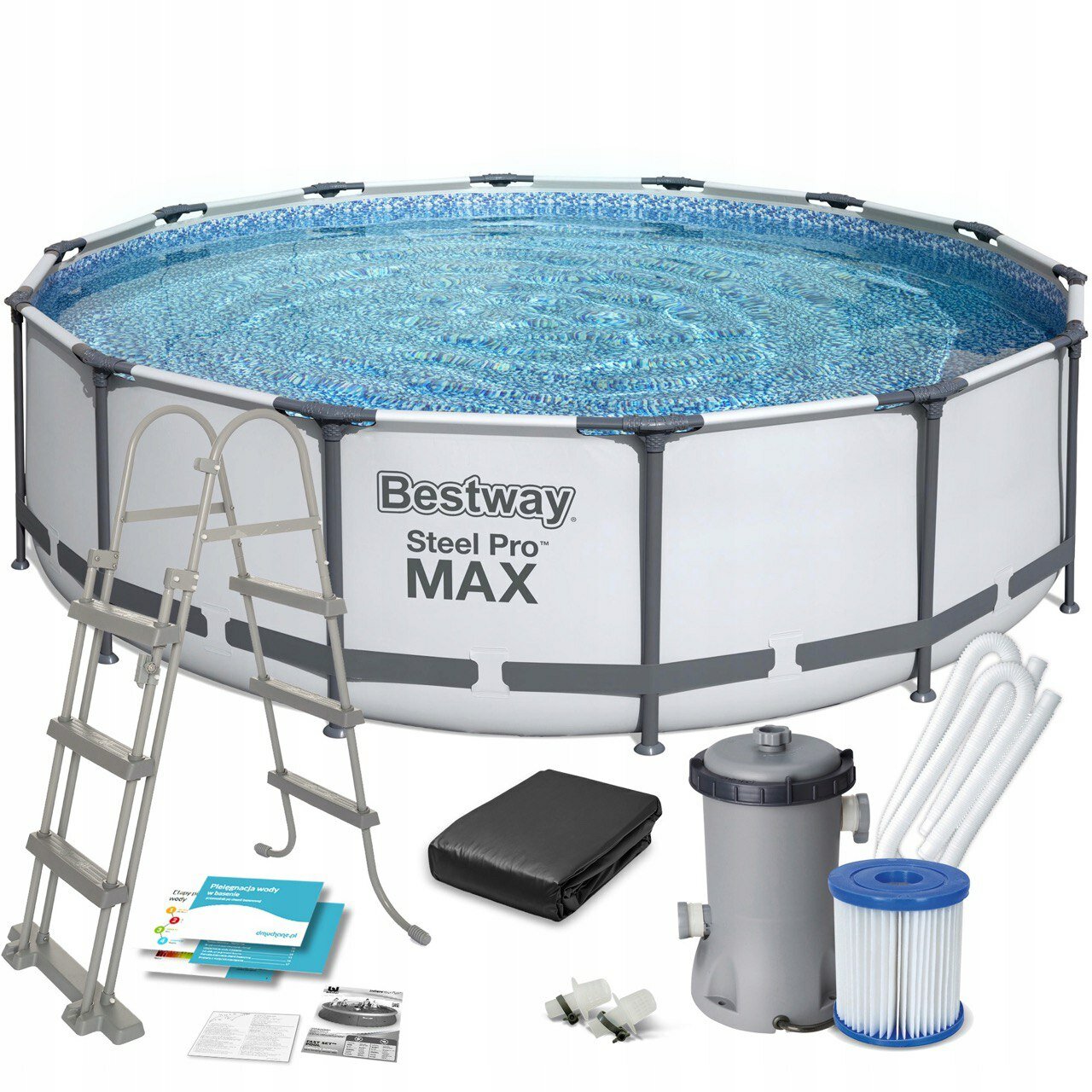 Bestway 56438 Каркасный бассейн Steel Pro Max 457х122см, 16015л, фил.-насос 3028л/ч, лестница, тент - фотография № 1