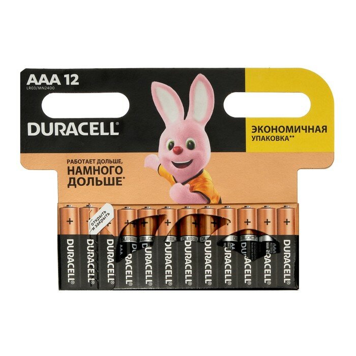 Duracell Батарейка алкалиновая Duracell Basic, AAA, LR03-12BL, 1.5В, блистер, 12 шт.