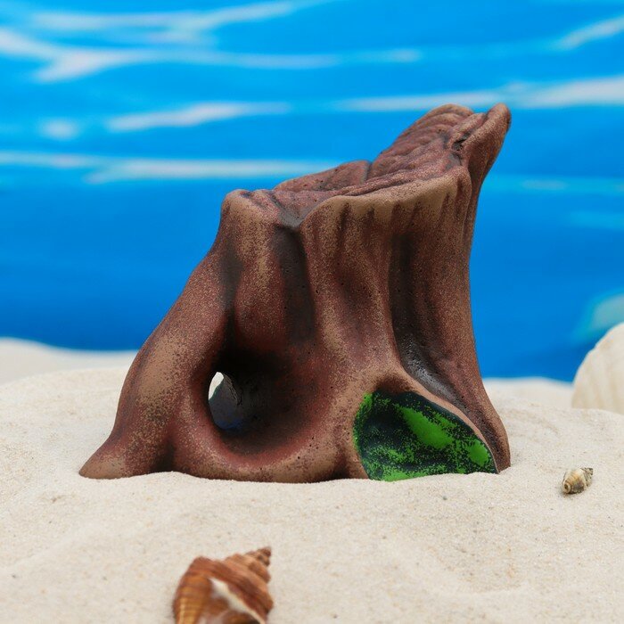 Декор для аквариума "Пенёк с мхом", керамический, 13 х 10 х 8,5 см - фотография № 3
