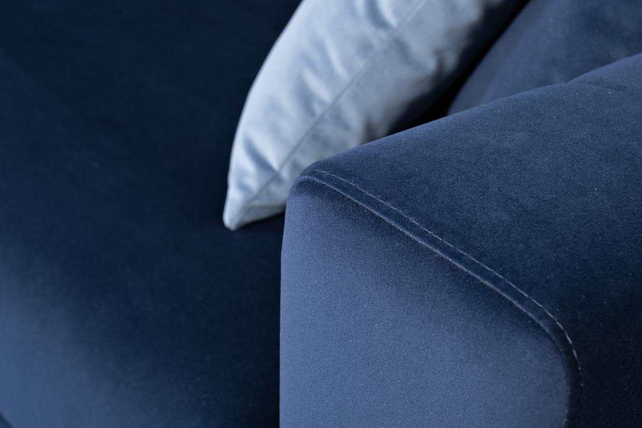 Диван Garda Decor Ralph трехместный с канапе левый раскладной синий (с подушками) - фотография № 8