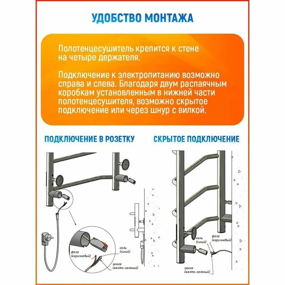 Полотенцесушитель электрический Тругор Пэк сп 6 с полкой П6 500х800 мм (возможность скрытого подключения) 00-00031641 - фотография № 12