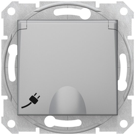 Розетка SCHNEIDER ELECTRIC Sedna 1-м 16А IP20 250В с заземл. защ. шторки с крышкой алюм., SDN3100160