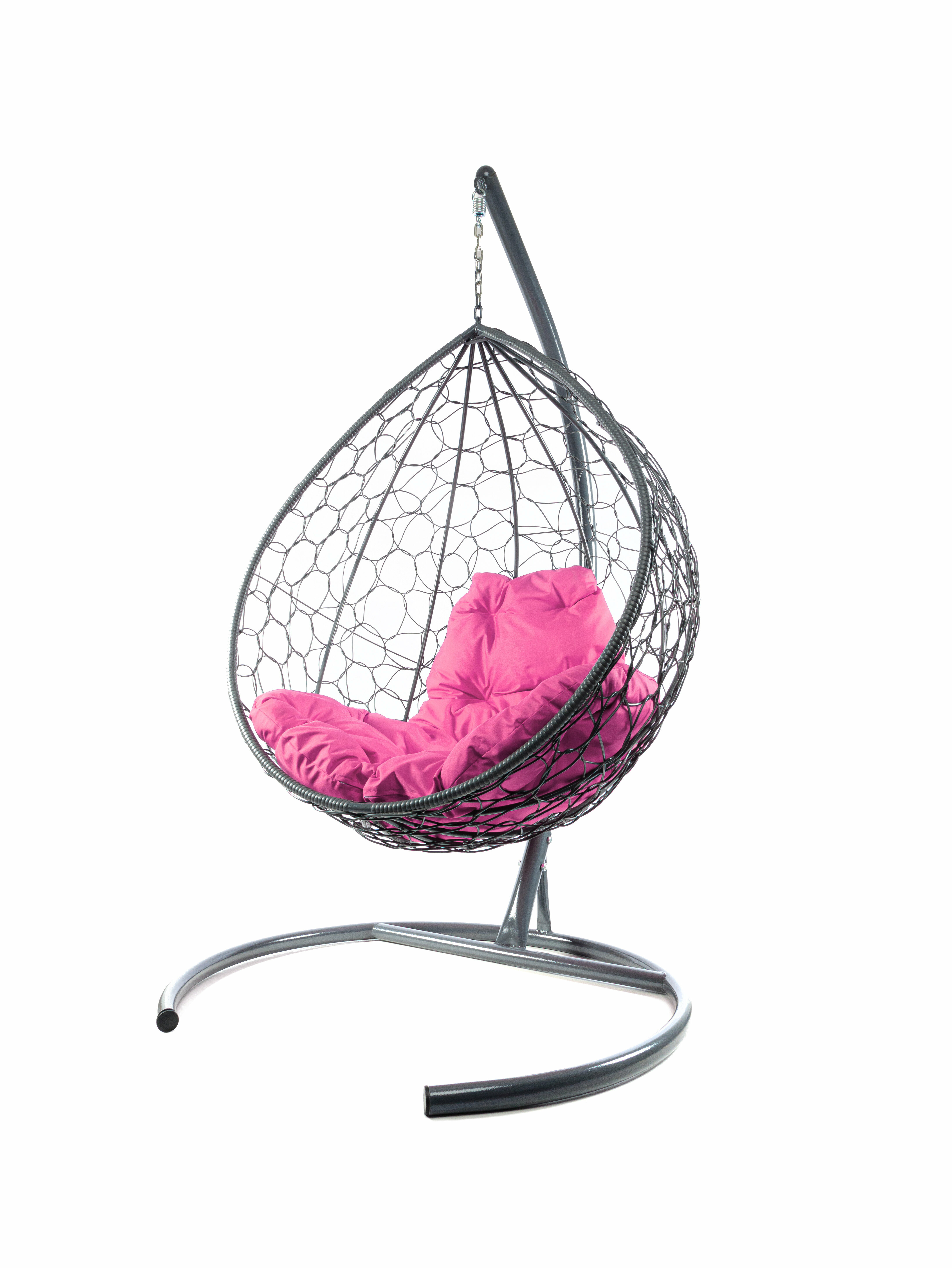 Подвесное кресло ротанг серое, розовая подушка - фотография № 3