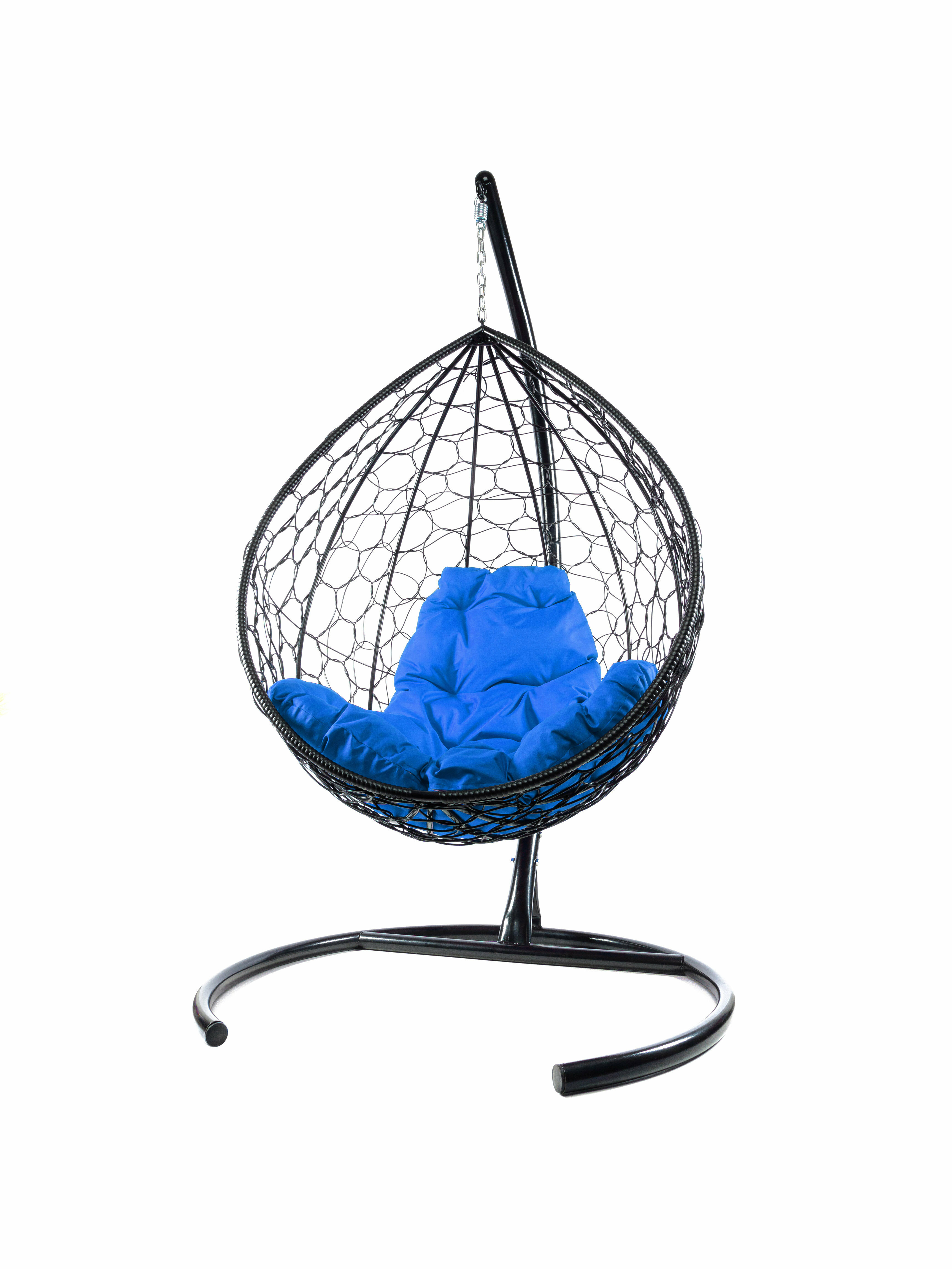 Подвесное кресло ротанг чёрное, синяя подушка - фотография № 2