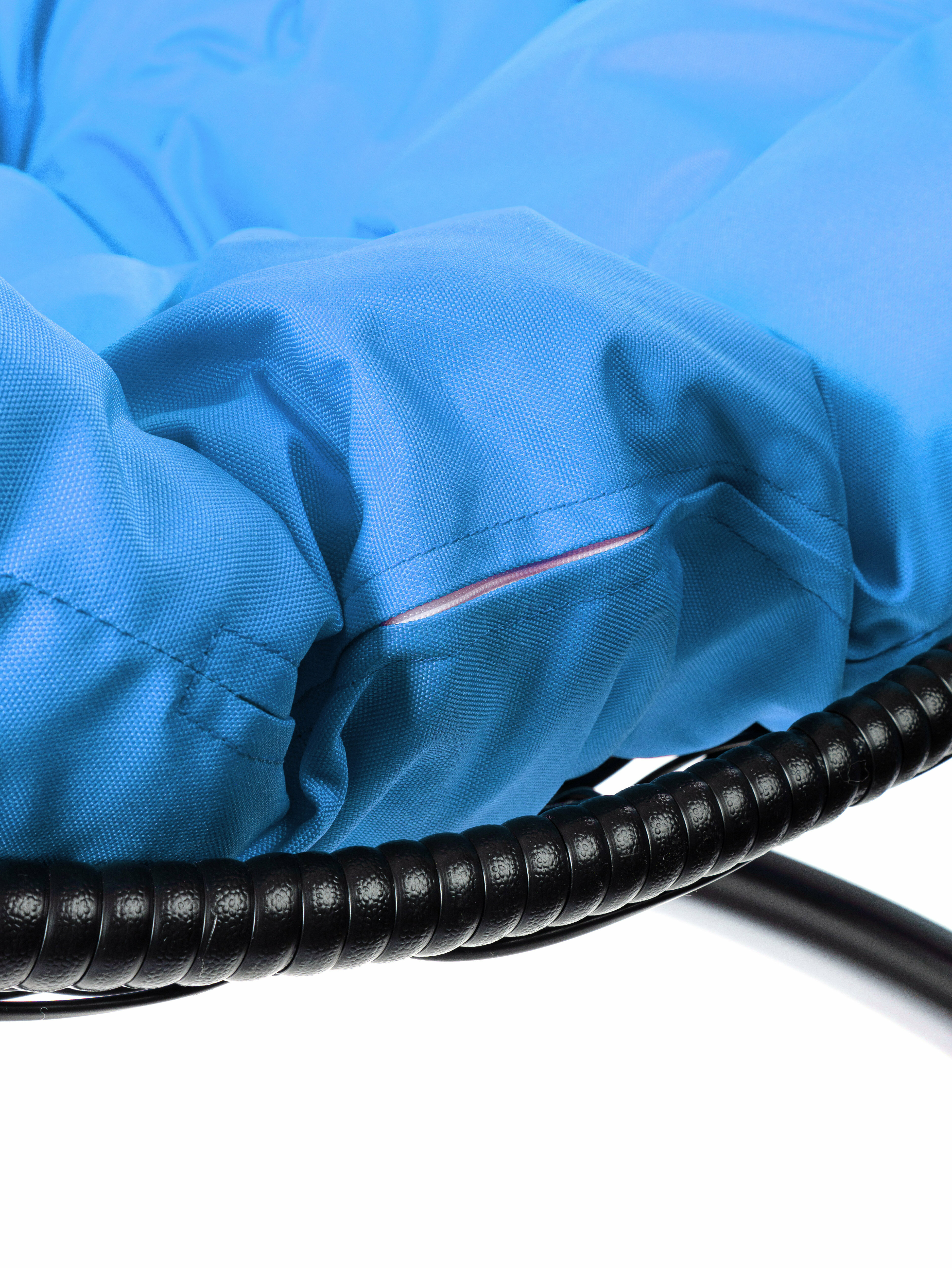 Подвесное кресло ротанг чёрное, голубая подушка - фотография № 15