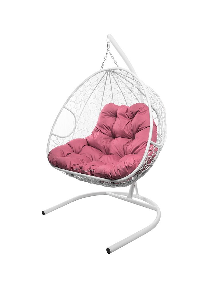 Подвесное кресло с ротангом Для компании белое, розовая подушка