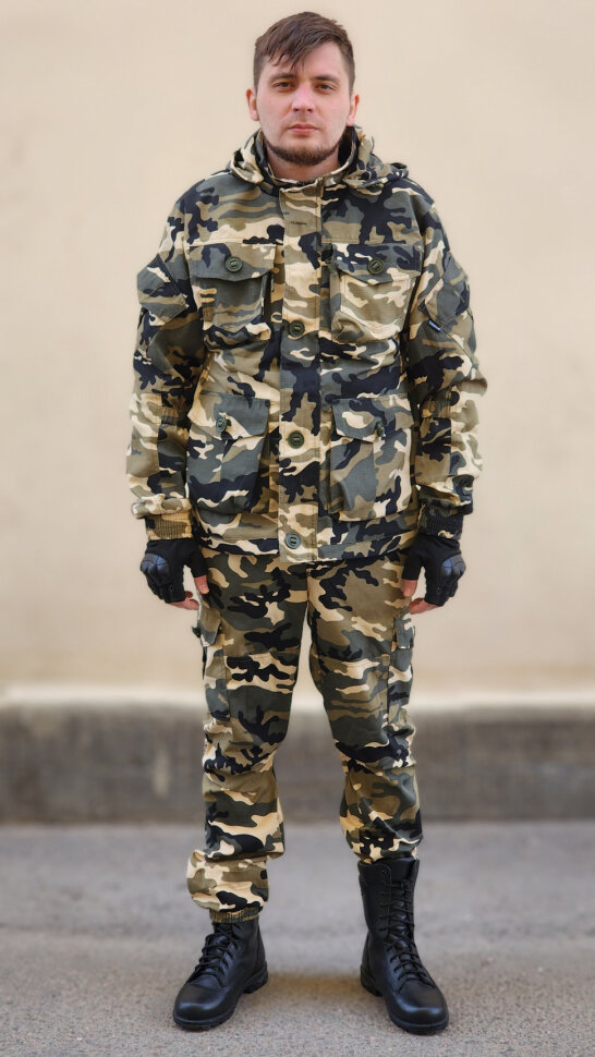 Летний мужской камуфляжный костюм, рип-стоп КМФ, 52-54/176-178