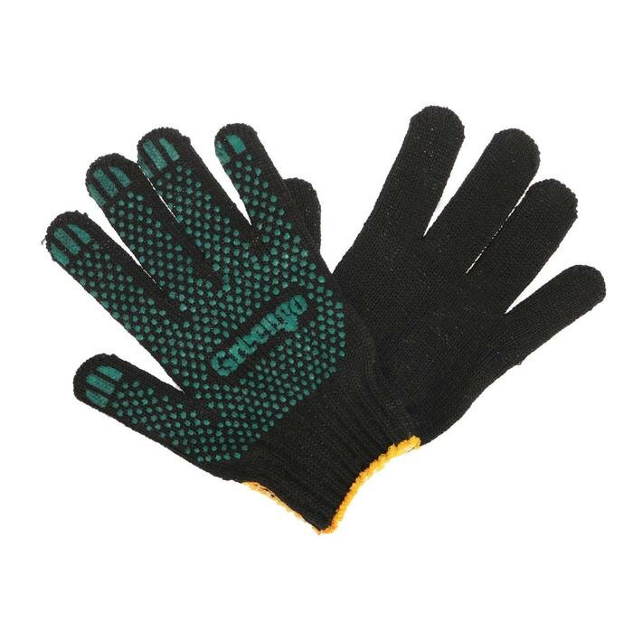 Перчатки, х/б, вязка 10 класс, 6 нитей, размер 9, с ПВХ точками, чёрные, Greengo - фотография № 4