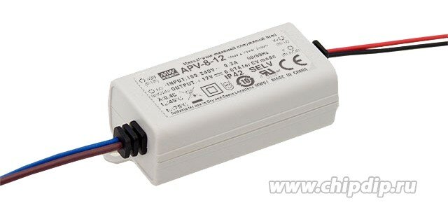 APV-8-24, AC/DC LED, 24В,0.34А,8.16Вт, IP42 блок питания для светодиодного освещения