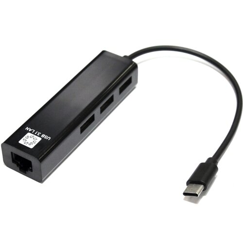 Сетевая карта RJ-45 5Bites UA3C-45-09BK USB3.1 Type-C на LAN Ethernet кабель-адаптер + хаб три порта 2.0